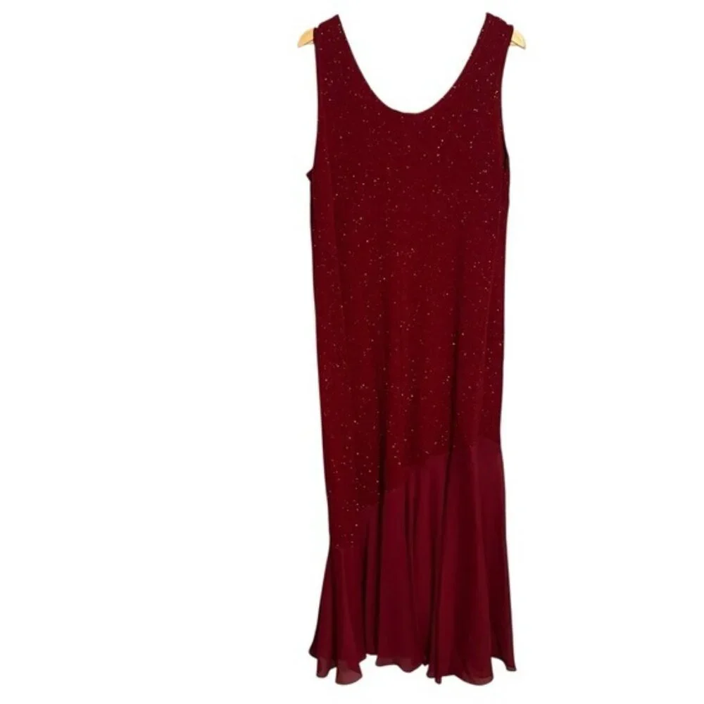 Monroe & Main 16W Glitter Dress NWT Mermaidcore Asym Hem Glam Formal Burgundy